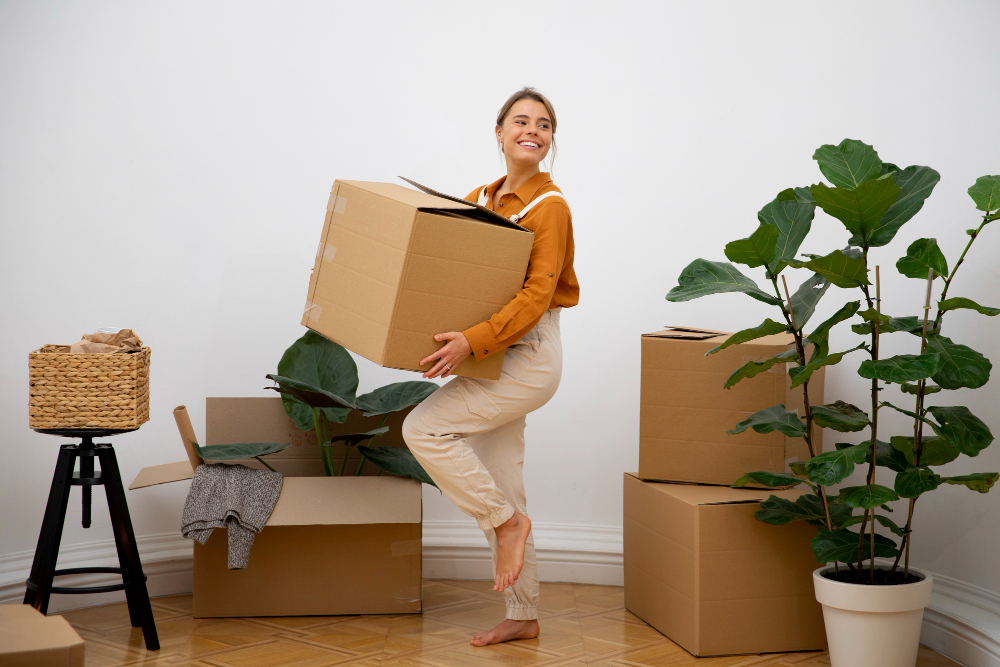 young woman moving new home